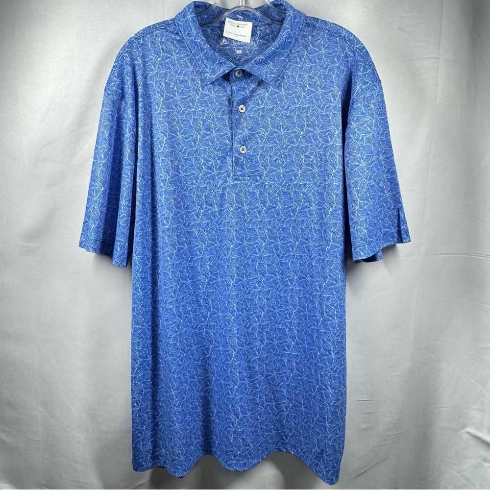 Bermuda Sands Mens Blue Jay Devin Casual Polo Golf‎ Shirt with Leaf Pattern NWT